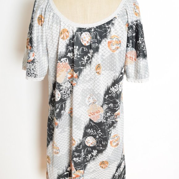 vintage 70s nightgown lingerie dress ASIAN print flutter hippie boho mini M - Picture 6 of 7